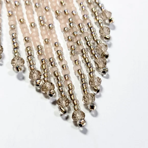 Pink Champagne Chandelier Beaded Earrings - Picture 4 of 7